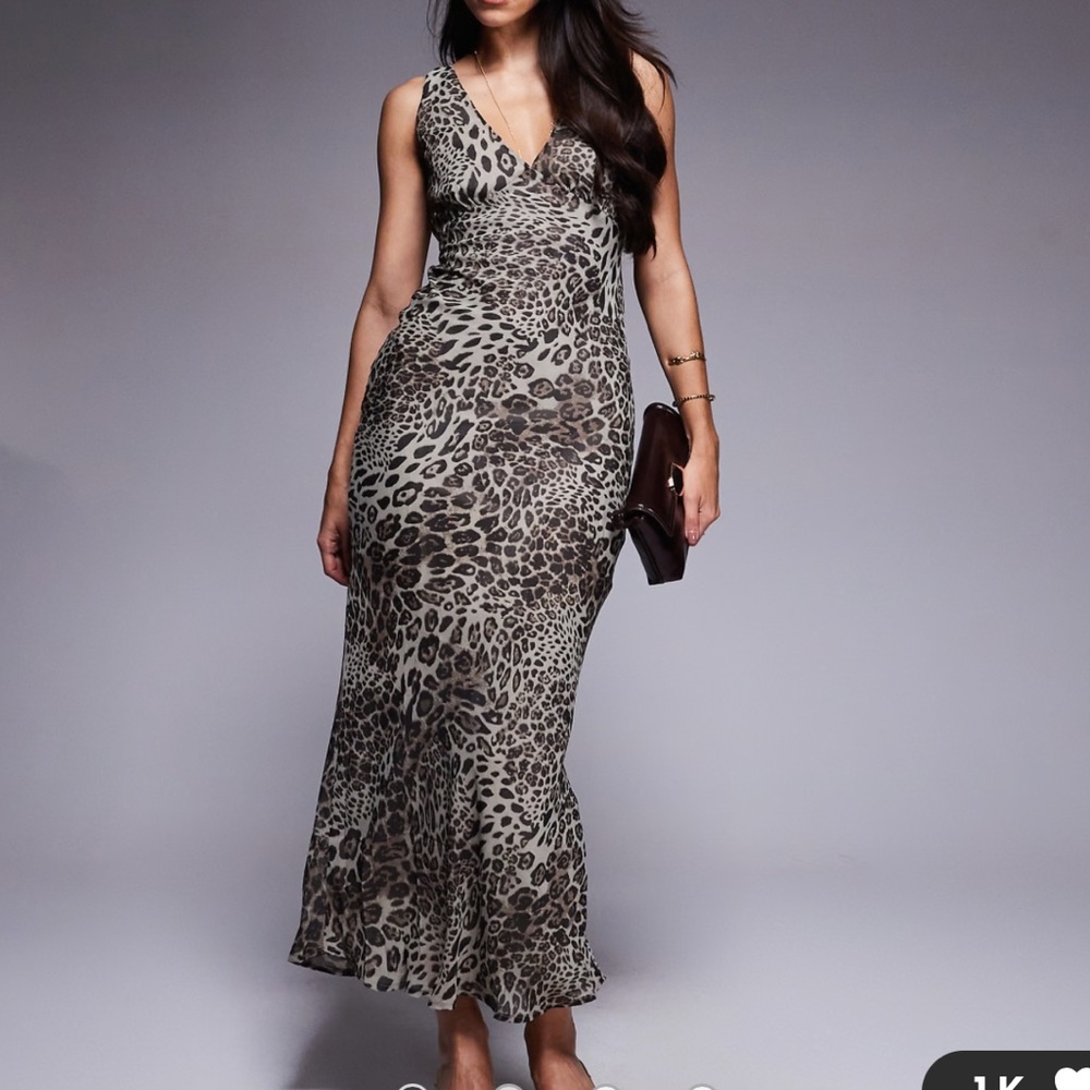 New Princess Polly Nellie deep v tie detail maxi slip dress in leopard